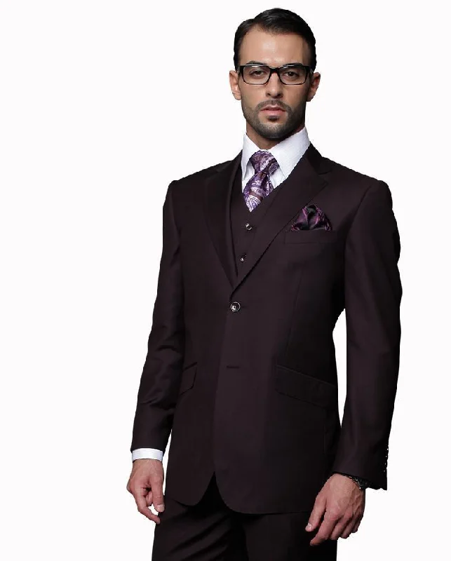 Leather Sneakers Men's 3 Piece Tailored Fit Wool Suit by Statement-Plum