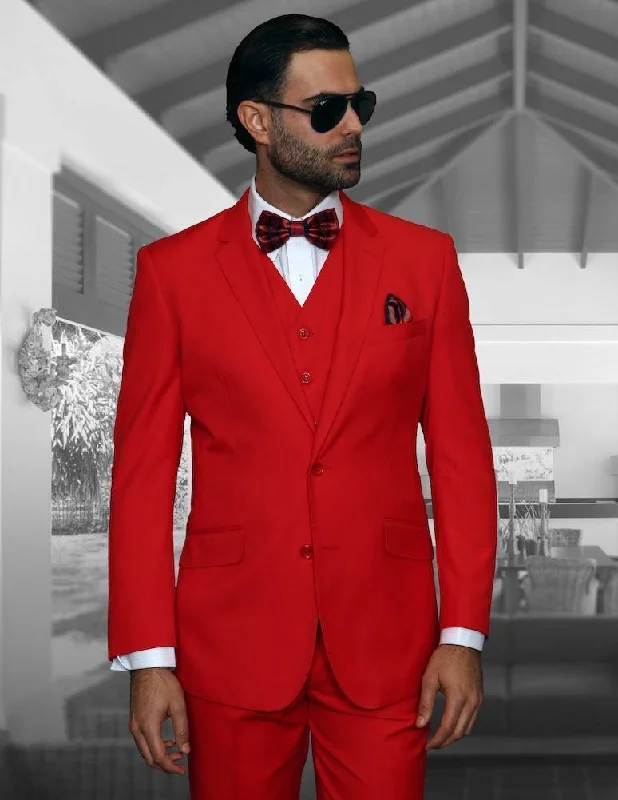 Casual Suits Men's 3 Piece Tailored Fit Wool Suit by Statement-Red