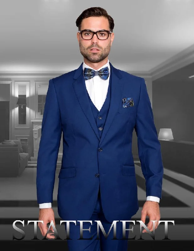 Button-down Shirts Men's 3 Piece Tailored Fit Wool Suit by Statement Color Sapphire