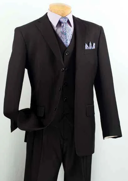 Business Casual Men's Classic Three Piece ,3 buttons Suit Color Black