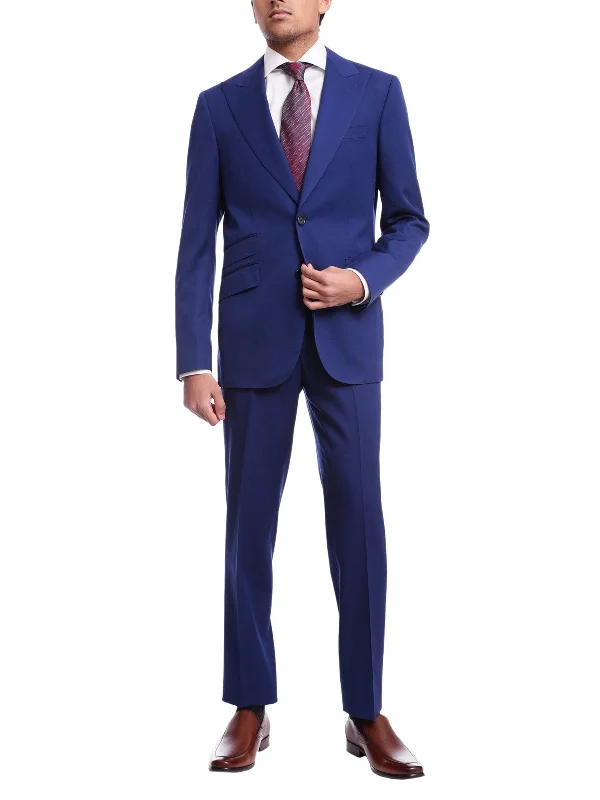 Sports Tights Men's Napoli Slim Fit Solid Royal Blue Half Canvassed Two Button Reda Wool Suit