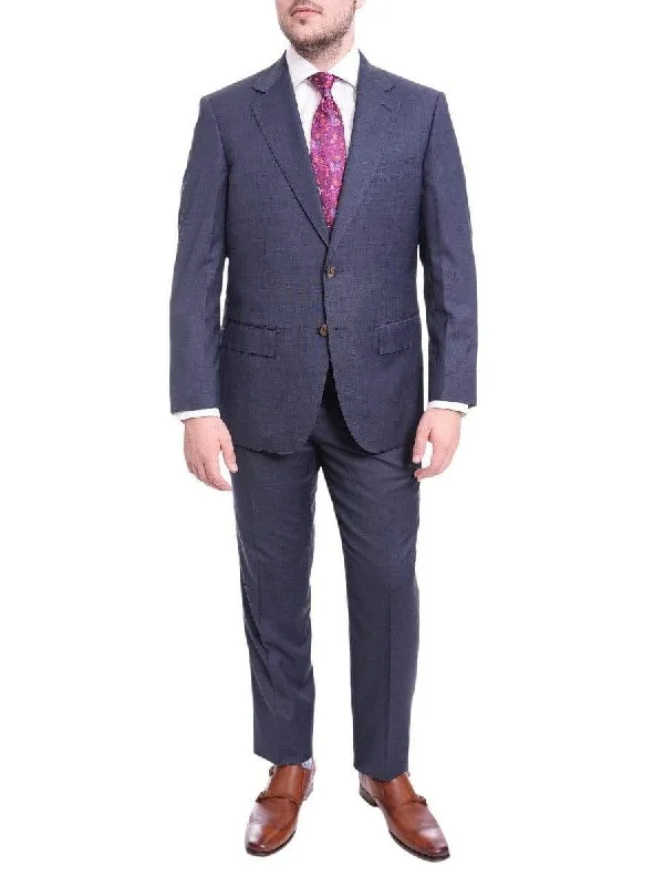 Printed Shirts Mens Regular Fit Blue Textured Two Button Half Canvassed Super 150s Wool Suit