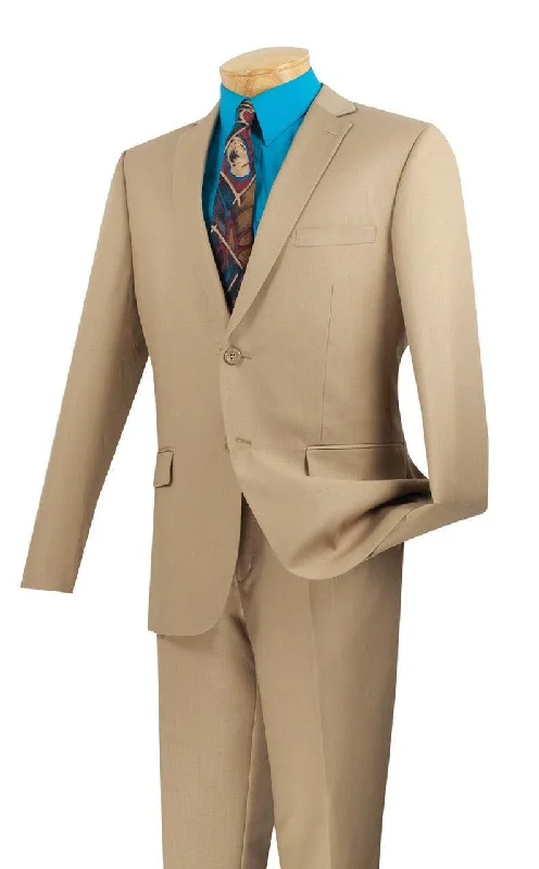 Athletic Wear Men's Ultra Slim Fit suit 2 Piece-color Beige