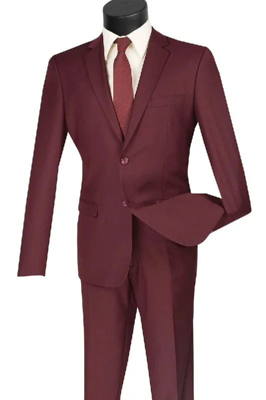 Classic Blazers Men's Ultra Slim Fit suit 2 Piece-color Burgundy