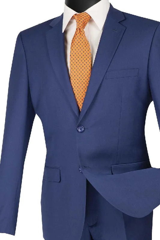 Vintage Fashion Men's Ultra Slim Fit suit 2 Piece-color indigo