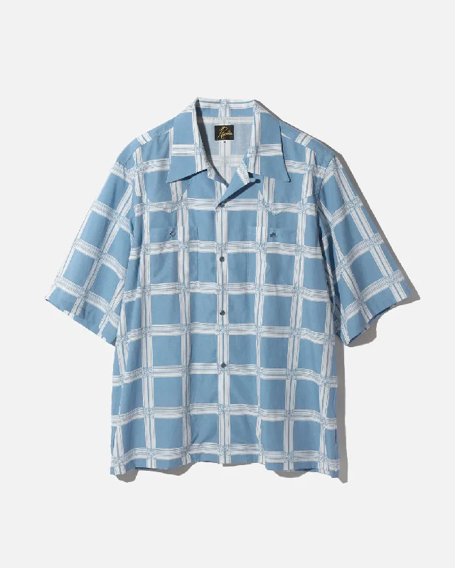 Designer Outerwear Needles S/S Cowboy One-Up Shirt - R/C Lawn Cloth Papillion Plaid - Blue