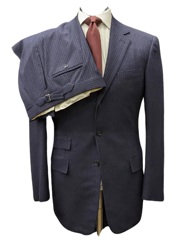 Jogging Suits Ralph Lauren Purple Labels Mens 38L Navy Blue Pinstriped 3 Button 100% Wool Suit