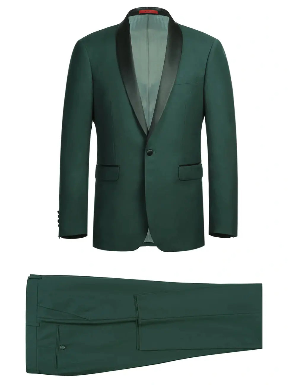 Slim Fit Suits Raphael Mens Solid Green Slim Fit Satin Shawl Lapel Tuxedo Suit