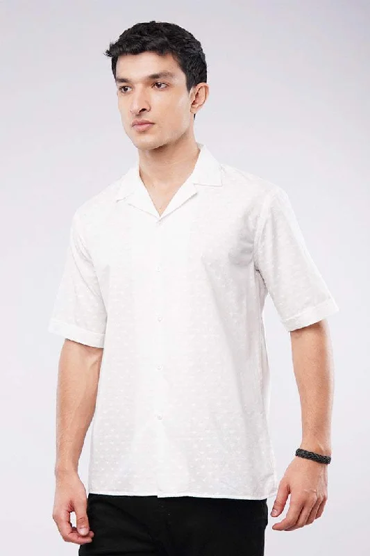 Trendy Sweaters Self Texture Cuban Shirt - White