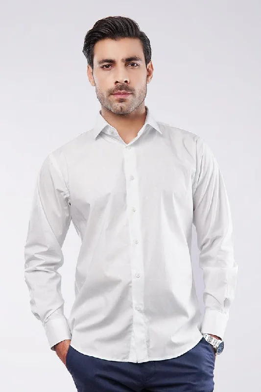 Work Clothes Self Texture Yarn-Dyed Shirt - White