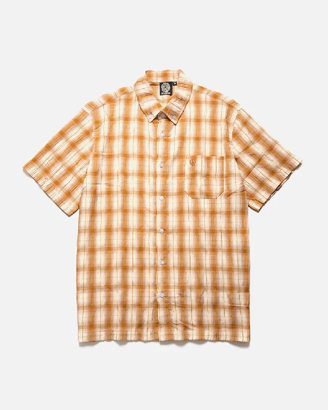 Graphic Sweatshirts Seersucker Short Sleeve Shirt - Golden Brown Plaid