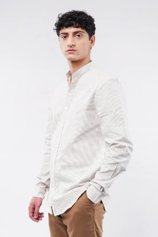 Casual Sweatshirts Striped Linen Shirt - Cream