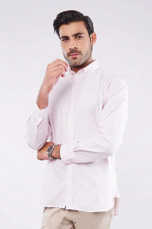 Cargo Pants Striped Oxford Shirt - Pink & White