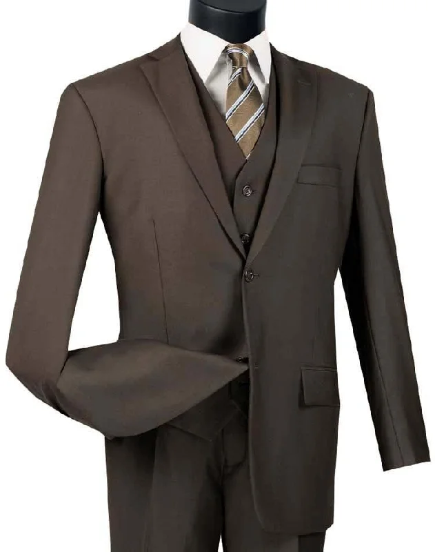 Casual Shirts Three Piece Classic Fit Vested Suit Color Brown