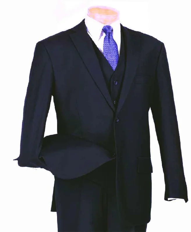 Tailored Trousers Three Piece Classic Fit Vested Suit Color Navy