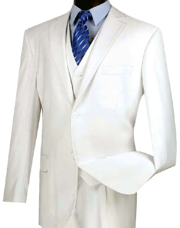 Designer Shirts Three Piece Classic Fit Vested Suit, White