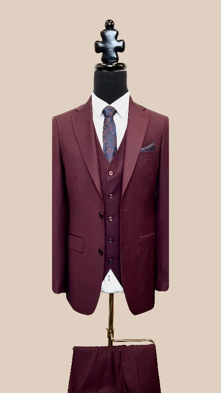 Jogger Pants Vercini Premium Burgundy 3-Piece Men's Suit with Patterned Lining